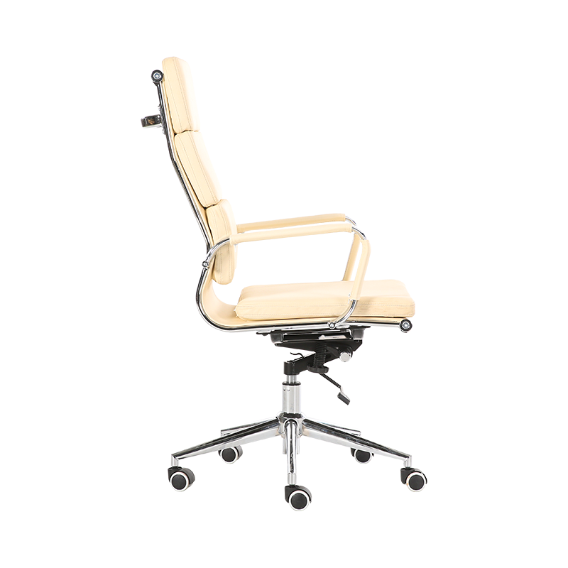 Y-5729D-H Chaise de bureau à dossier rembourré avec coutures horizontales beige clair, beauté et confort à son meilleur